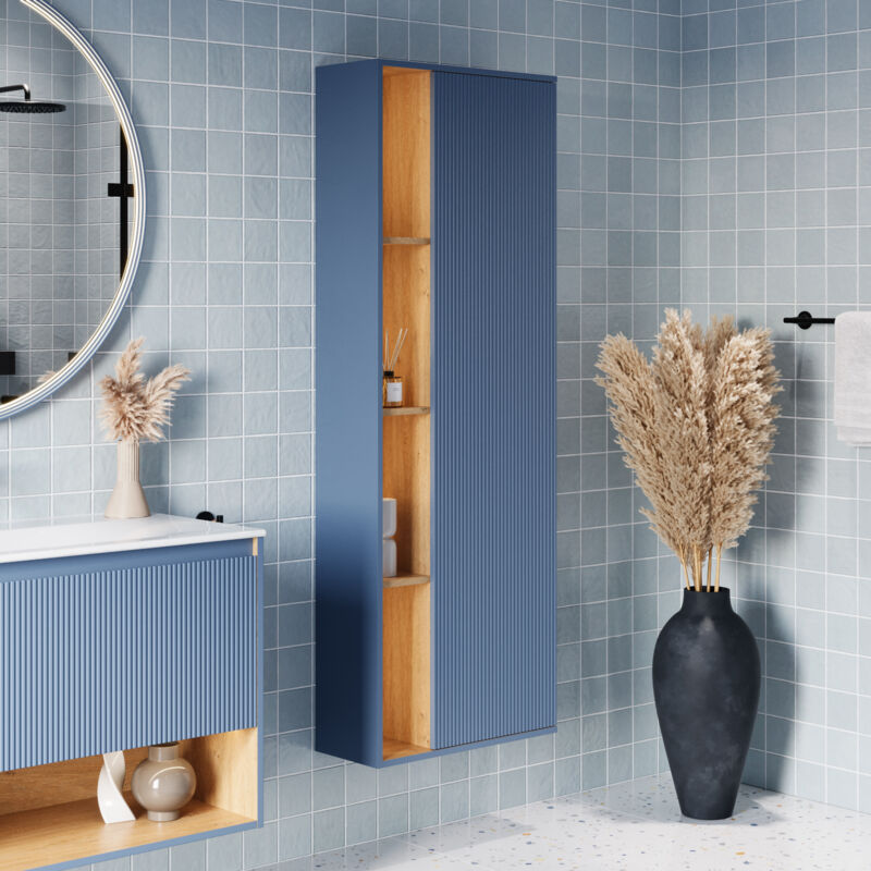 Bernstein - Meuble Colonne Armoire Suspendue Bleu Azur Mat Mdf 60x24x170cm (lxhxp), Charnières Flexibles Gauche/droite - Beldivo Bleu Azur Mat 
