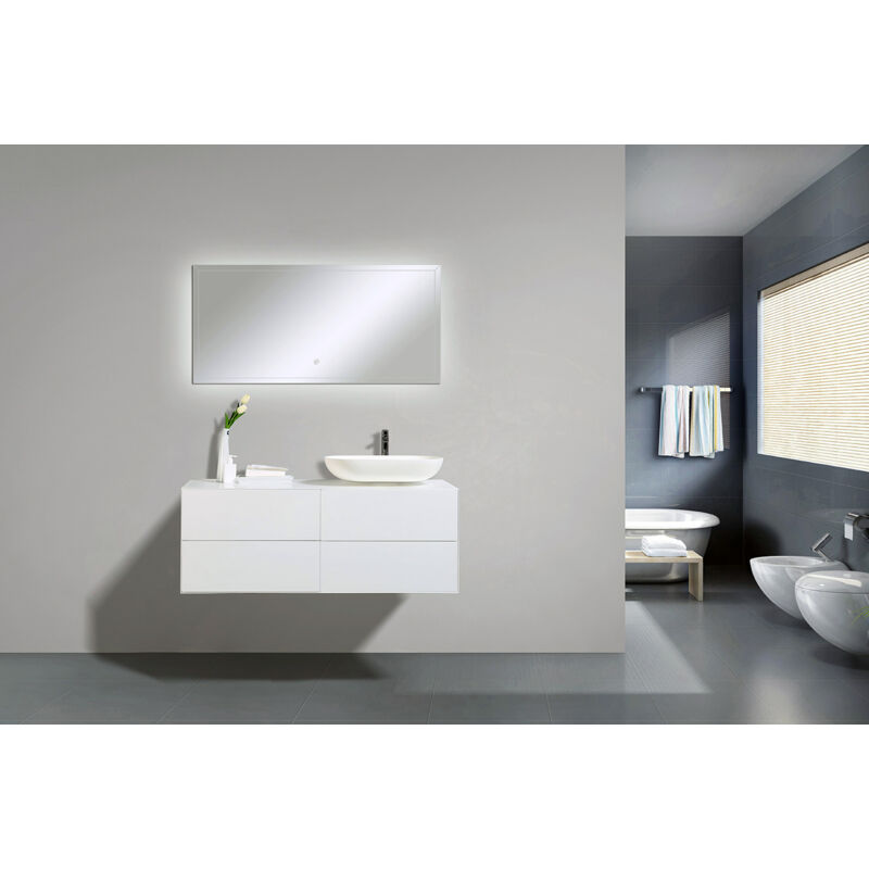 Meuble de salle de bain mdf design 3x laqué, 4 tiroirs soft-close, pré-assemblé, sans vasques - 120x45x50cm (LxHxP) - Blanc mat - milou 1600 Blanc