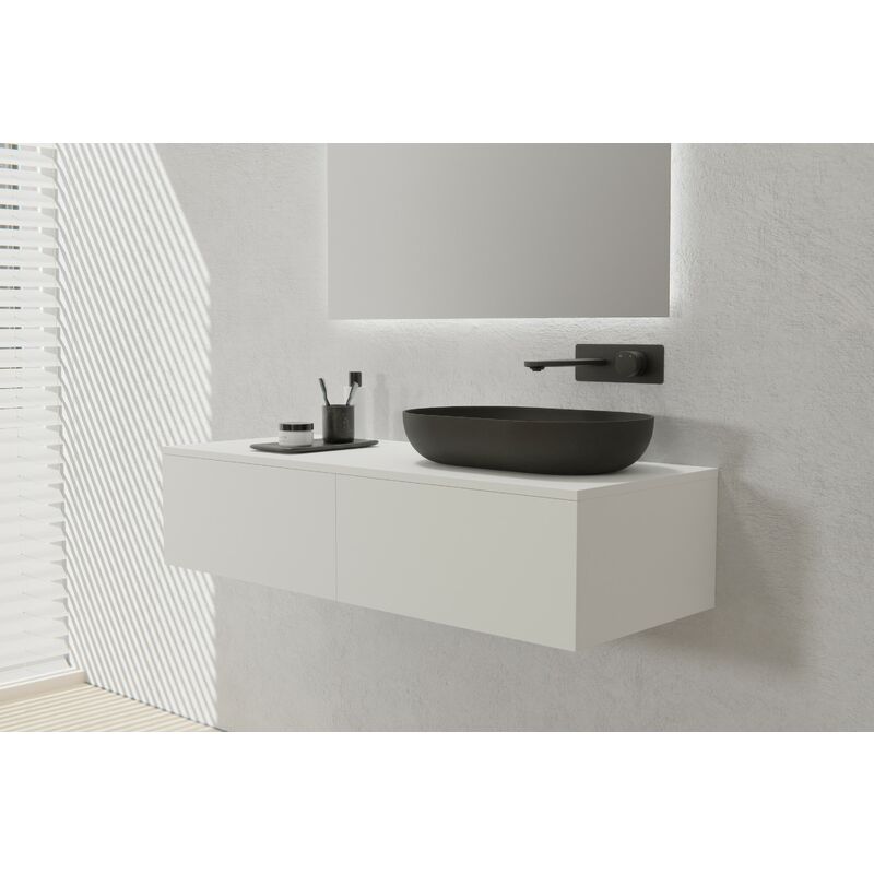 Meuble mural suspendu mdf de salle de bain design sous-vasque avec 2 tiroirs - 120x48x28cm - TLB120 - Couleur au choix Blanc mat - Bernstein