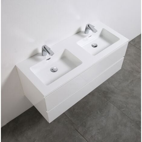 Meuble salle de bain Alice 1200 blanc haute brillance - Miroir en option
