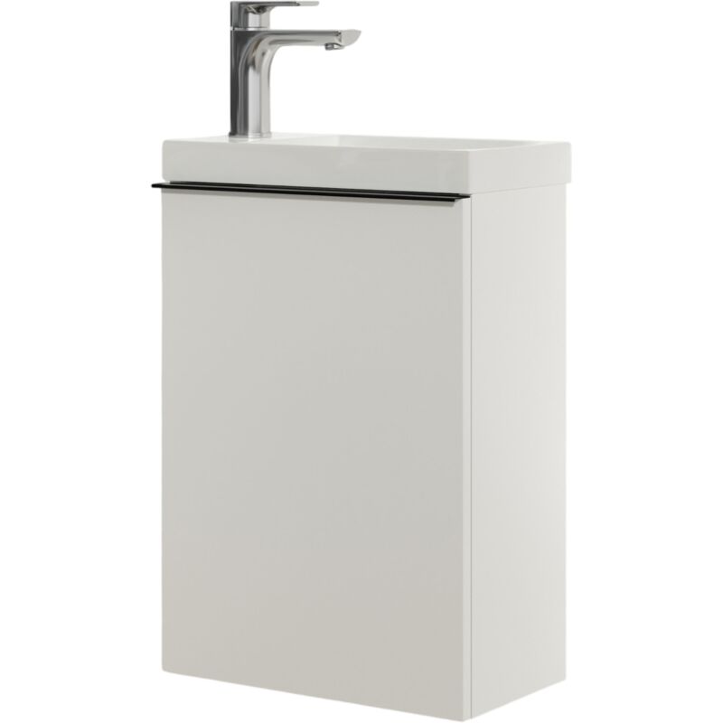 Bernstein - Meuble salle de bain suspendu bois laqué, Meuble vasque lave-main porte soft-close - Garantie 5 ans - 59,5x40x22cm - lavoa - Blanc mat,