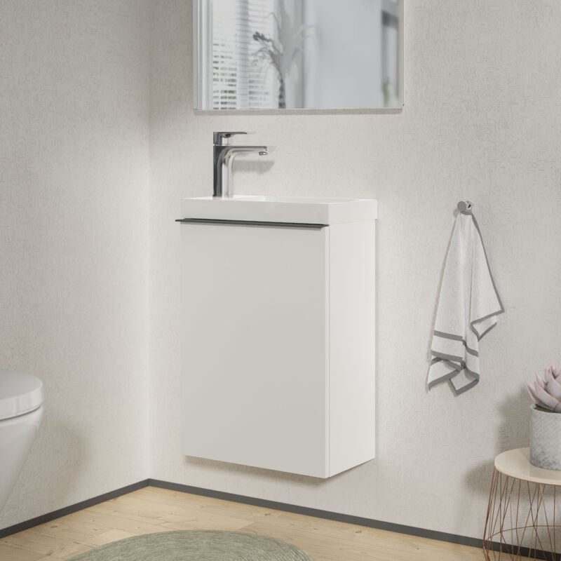 Bernstein - Meuble salle de bain suspendu bois laqué, Meuble vasque lave-main porte soft-close - Garantie 5 ans - 59,5x40x22cm - lavoa - Blanc mat,