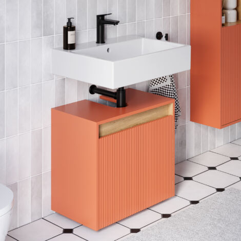 BERNSTEIN - Meuble sous vasque à poser MDF Abricot mat 60x35x54cm (LxPxH) + 2 portes - BELDIVO
