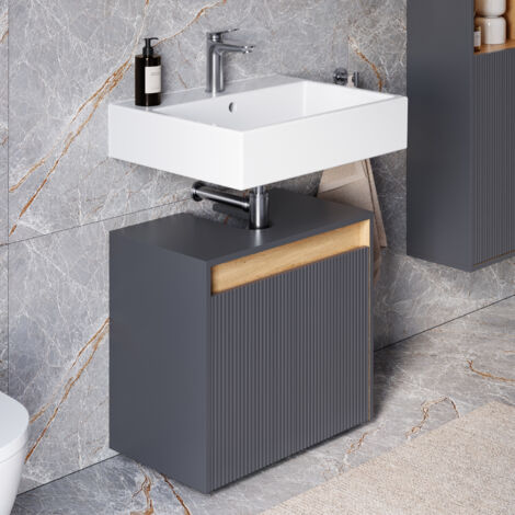 BERNSTEIN - Meuble sous vasque à poser MDF Anthracite mat 60x35x54cm (LxPxH) + 2 portes - BELDIVO
