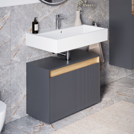 BERNSTEIN - Meuble sous vasque à poser MDF Anthracite mat 80x35x54cm (LxPxH) + 2 portes - BELDIVO