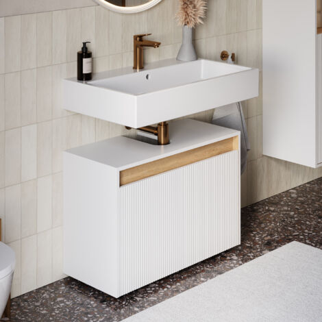 BERNSTEIN - Meuble sous vasque à poser MDF Blanc mat 80x35x54cm (LxPxH) + 2 portes - BELDIVO