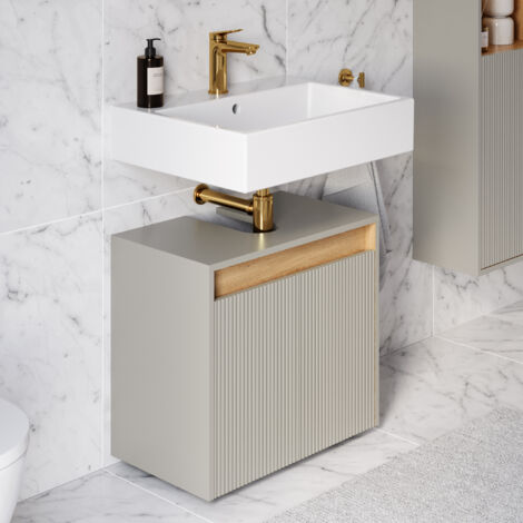 BERNSTEIN - Meuble sous vasque à poser MDF Gris soie mat 60x35x54cm (LxPxH) + 2 portes - BELDIVO