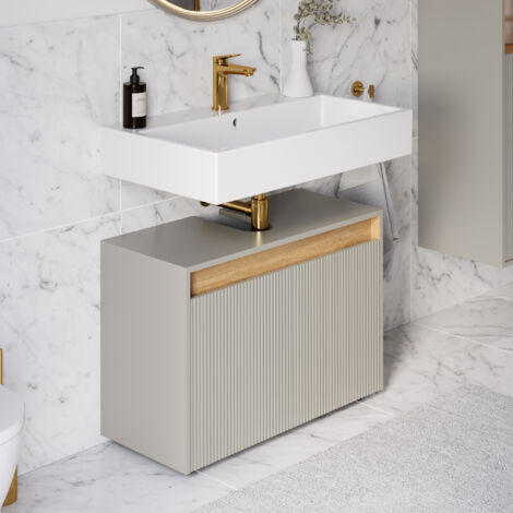 BERNSTEIN - Meuble sous vasque à poser MDF Gris soie mat 80x35x54cm (LxPxH) + 2 portes - BELDIVO