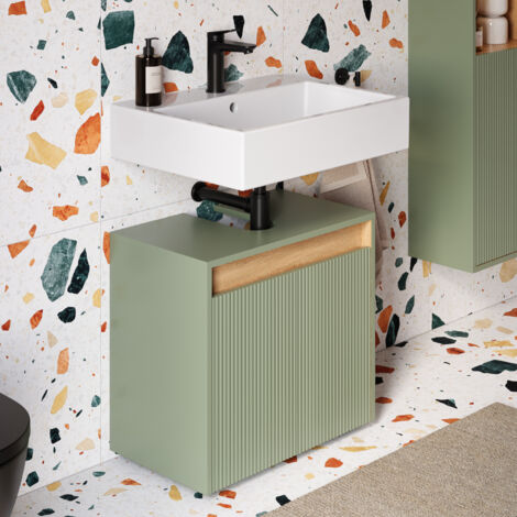 BERNSTEIN - Meuble sous vasque à poser MDF Vert jade mat 60x35x54cm (LxPxH) + 2 portes - BELDIVO