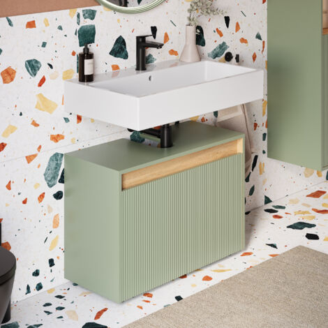 BERNSTEIN - Meuble sous vasque à poser MDF Vert jade mat 80x35x54cm (LxPxH) + 2 portes - BELDIVO