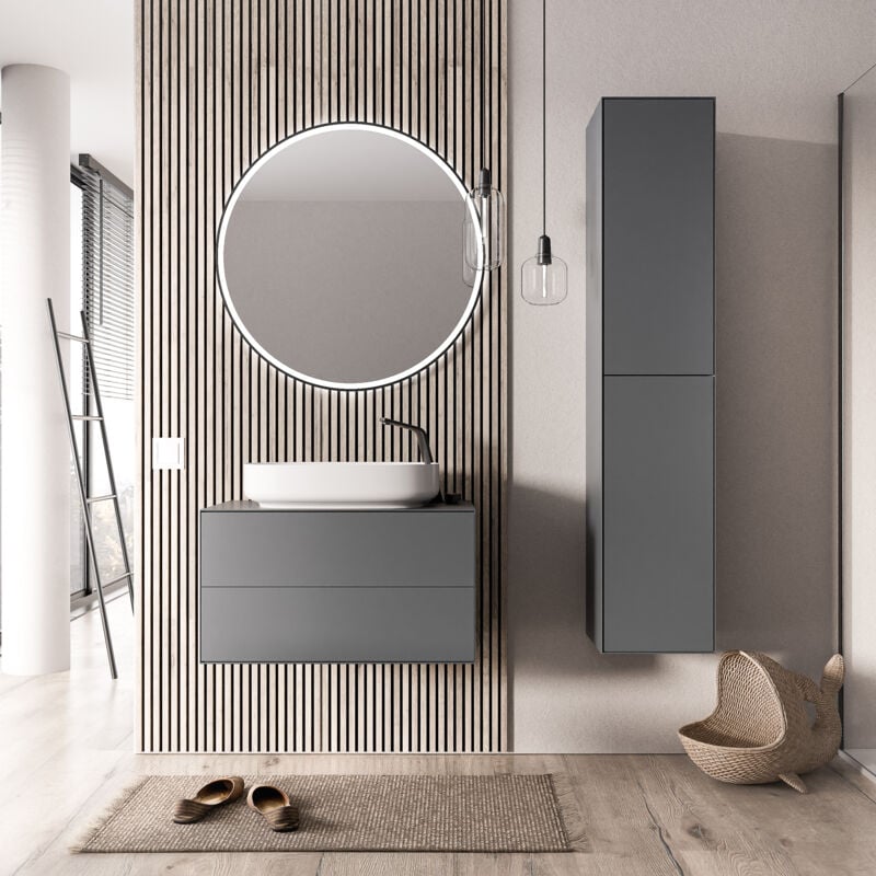 Meuble sous vasque Anthracite mat de salle de bain 80x50x45cm (LxPxH) 2 tiroirs coulissants - MILOU80 Anthracite mat - Bernstein