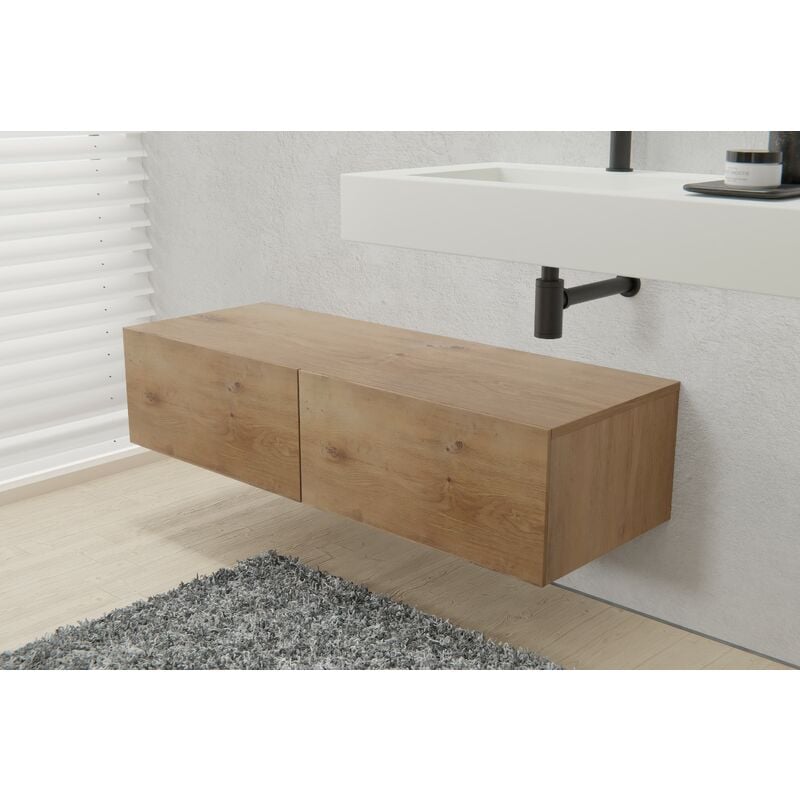 Bernstein - Meuble sous vasque mural design pré-assemblé en mdf laqué avec 2 tiroirs coulissants pour salle de bain - 120x43x28cm - TLB120 - Couleur