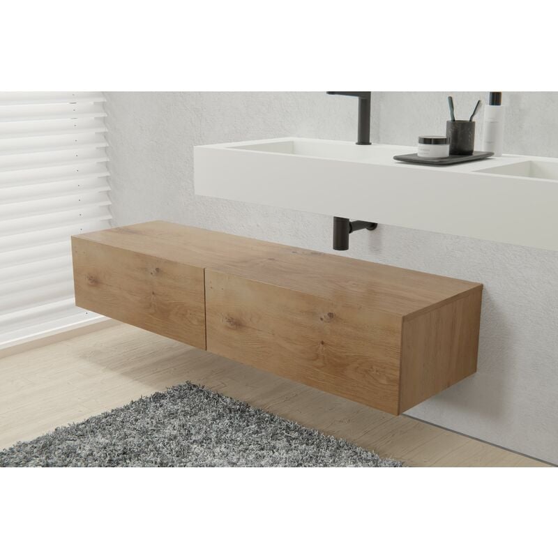 Bernstein - Meuble sous vasque mural design pré-assemblé en mdf laqué avec 2 tiroirs coulissants pour salle de bain - 150x43x28cm - TLB150 - Couleur