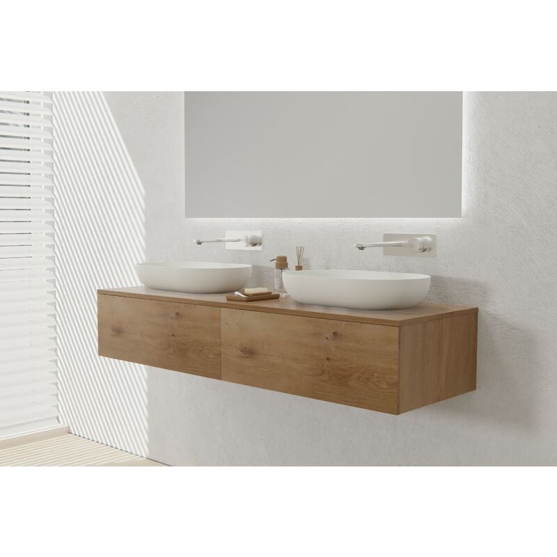 Bernstein - Meuble sous vasque mural design pré-assemblé en mdf laqué avec 2 tiroirs coulissants pour salle de bain - 150x48x28cm - TLB150 - Couleur
