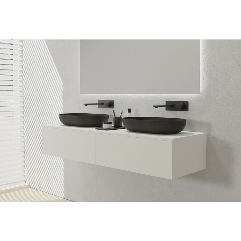 Bernstein - Meuble sous vasque mural design pré-assemblé en mdf laqué avec 2 tiroirs coulissants pour salle de bain - 150x48x28cm - TLB150 - Couleur