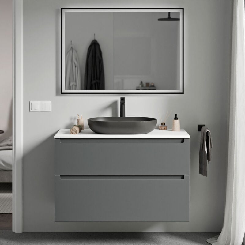 Bernstein - Meuble sous vasque suspendu pour lavabo à poser, 2 tiroirs pivotants - Garantie 5 ans - 99,8x45,5x62cm - vireo - Couleur meuble, Couleur