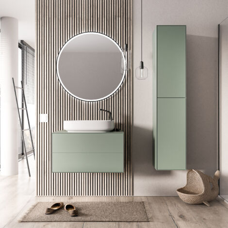 BERNSTEIN - Meuble sous vasque Vert jade mat de salle de bain 80x50x45cm (LxPxH) 2 tiroirs coulissants - MILOU80