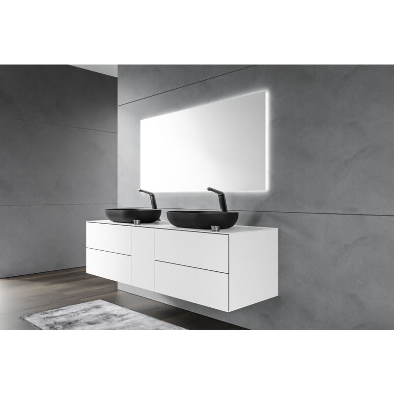 Bernstein - Meuble suspendu mdf de salle de bain design avec tiroirs pour vasque à poser - Blanc - 160x52x48cm - arctic 1600