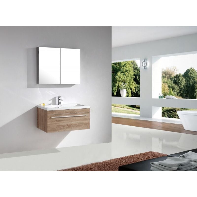 Meuble vasque Chêne blanchi de salle de bain 90x48x40 (LxPxH) 1 tiroir, Poignée Chrome - T900 - Bernstein