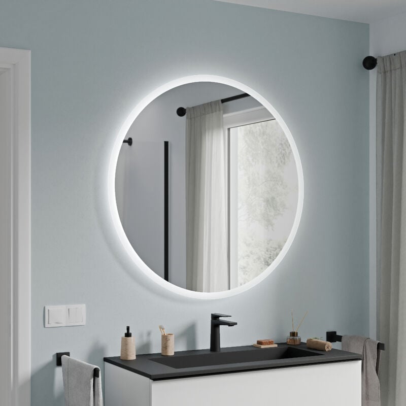Bernstein - Miroir rond de salle de bain avec éclairage led 100cm, miroir chauffant avec allumage capteur de mouvement, intensité lumière réglable