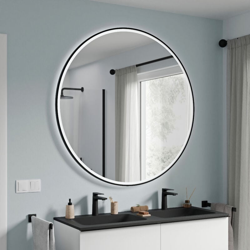 Bernstein - Miroir rond de salle de bain éclairage led 120cm cadre noir, antibuée, intensité lumière réglable, capteur de mouvement - varo frame ø