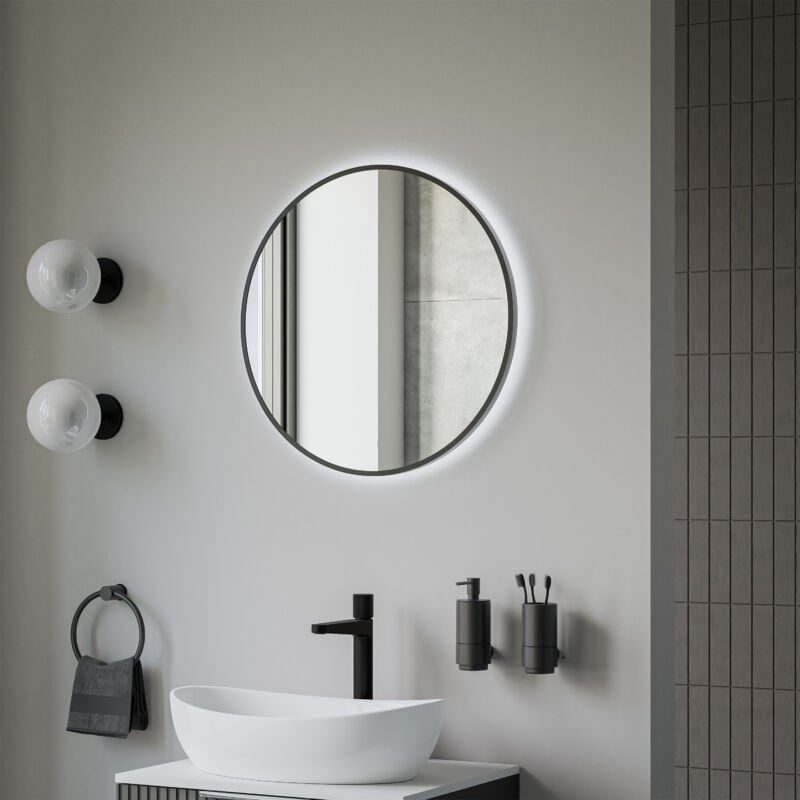 Bernstein - Miroir rond design cadre noir éclairages led avec détecteur de mouvement et réglage de lumière, pour salle de bain - 8232-2.0 - Taille au