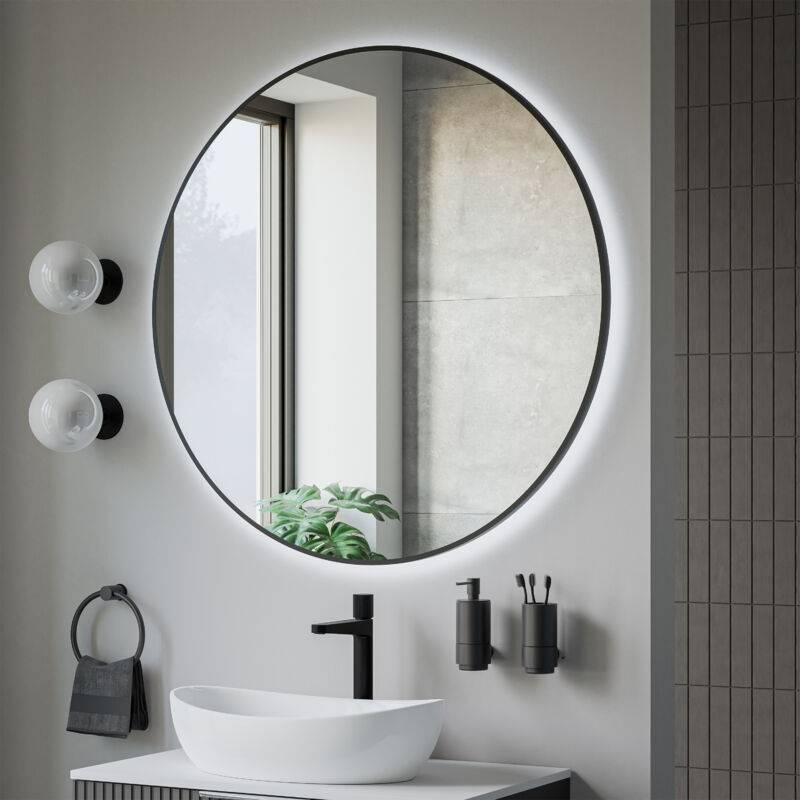 Bernstein - Miroir rond design cadre noir éclairages led avec détecteur de mouvement et réglage de lumière, pour salle de bain - 8232-2.0 - Taille au