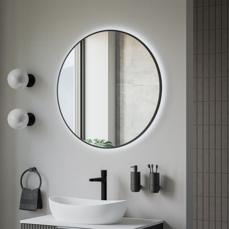 Bernstein - Miroir rond design cadre noir éclairages led avec détecteur de mouvement et réglage de lumière, pour salle de bain - 8232-2.0 - Taille au