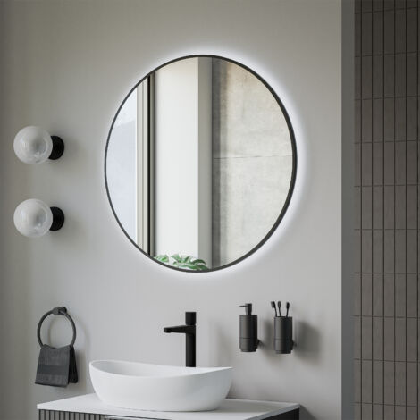 BERNSTEIN - Miroir rond design cadre noir éclairages LED avec détecteur de mouvement et réglage de lumière, pour salle de bain - 8232-2.0 - Taille au choix Ø80cm
