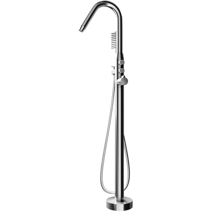 Mitigeur de bain sur pied en laiton, Robinet sur pieds design pour baignoire avec flexible 1,5m, pommeau de douche abs et cartouche céramique