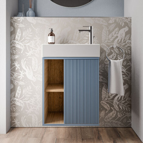 BERNSTEIN - Mobile lavabo da bagno azzurro opaco 55x24x59cm (LxPxA) 1 anta a destra + 2 vani portaoggetti - BELDIVO	Blu azzurro opaco