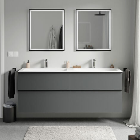 BERNSTEIN - Mobile lavabo sospeso MDF antracite opaco, lavabo Ghisa bianco opaco + foro rubinetto, maniglia cromata - 160x46x62cm - LAVOA	Antracite opaco, cromo, Bianco opaco con foro rubinetto
