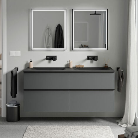 BERNSTEIN - Mobile lavabo sospeso MDF Antracite opaco, lavabo Ghisa senza foro rubinetto e maniglia Nero opaco - 120x46x62cm - LAVOA	Antracite opaco, Nero opaco, Nero opaco senza foro per rubinetto