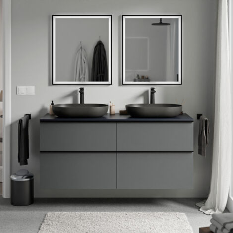 BERNSTEIN - Mobile lavabo sospeso MDF antracite opaco, piano lavabo blu notte opaco, maniglia antracite opaco - 140x46x62cm - LAVOA	Antracite opaco, Antracite opaco, Blu notte opaco