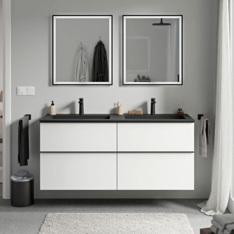 BERNSTEIN - Mobile lavabo sospeso MDF bianco opaco, lavabo Ghisa nero opaco + foro rubinetto, maniglia nero opaco - 120x46x62cm - LAVOA	Bianco opaco, Nero opaco, Nero opaco con foro rubinetto