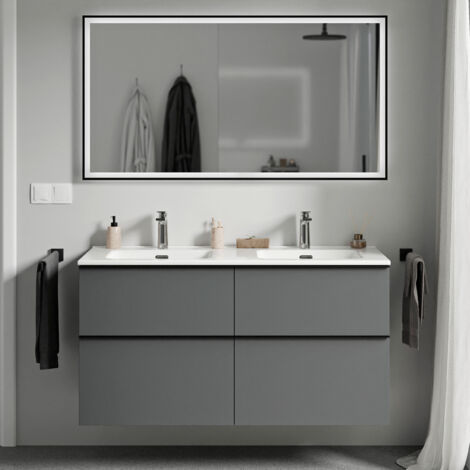 BERNSTEIN - mobili da bagno sospeso, bacino bianco 4 cassetti - 5 anni di garanzia - manico cromatico - 64x121x47cm - antracite - lavoa	Antracite opaco, Bianco lucido, cromo