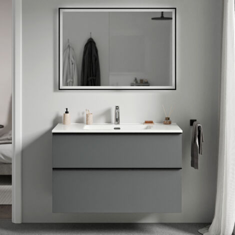 BERNSTEIN - mobili da bagno sospeso, mobili per bacino bianco 2 cassetti - 5 anni di garanzia - manico antracite - 64x101x47cm - antracite - lavoa	Antracite opaco, Bianco lucido, Antracite opaco