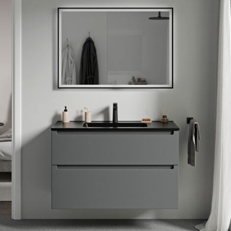 BERNSTEIN - mobili da bagno sospeso, mobili per bacino nero con 2 cassetti - 5 anni di garanzia - 64x101x47cm - Mat antracite - Vireo	Antracite opaco