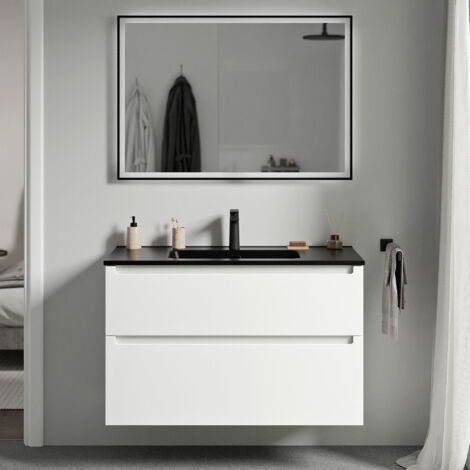 BERNSTEIN - mobili da bagno sospeso, mobili per bacino nero con 2 cassetti - 5 anni di garanzia - 64x101x47cm - Matt White - Vireo	Bianco opaco