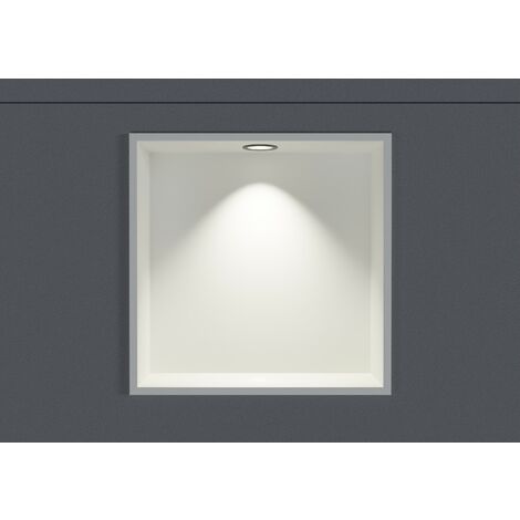 BERNSTEIN - Nicho de ducha en acero inoxidable + foco LED, repisa de ducha empotrada - 30x30x10cm (AlxAnxPr) - Blanco, 1x foco negro mate