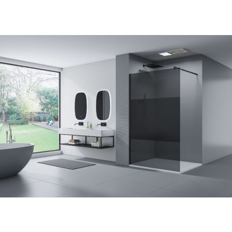 Paroi de douche à l'italienne - nano protection - 8mm - EX101 noir - verre gris et satiné partiel - largeur sélectionnable