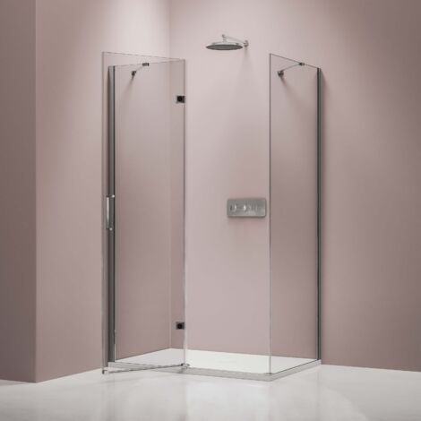 BERNSTEIN - Paroi de douche étanche d'angle verre 8mm Cabine de douche intégrale Parre douche 1 porte battante angle gauche - Profilé Chrome - NT403 - Taille au choix 80 cm, 90 cm