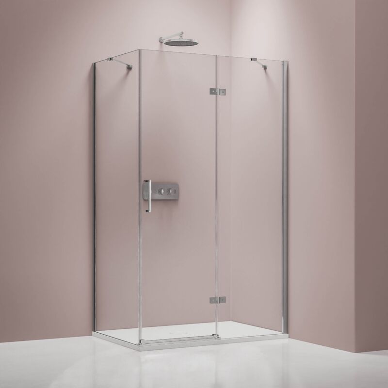 Paroi de douche étanche d'angle verre 8mm Cabine de douche intégrale Parre douche 1 porte battante angle - Profilé Chrome - NT403 - Taille au choix
