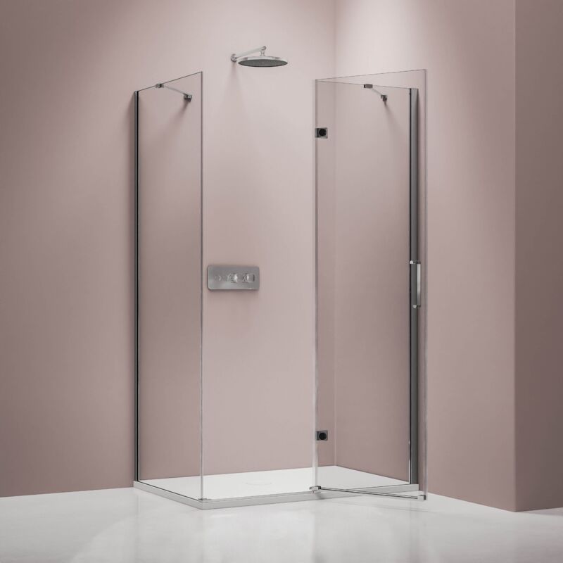 Paroi de douche étanche d'angle verre 8mm Cabine de douche intégrale Parre douche 1 porte battante angle - Profilé Chrome - NT403 - Taille au choix