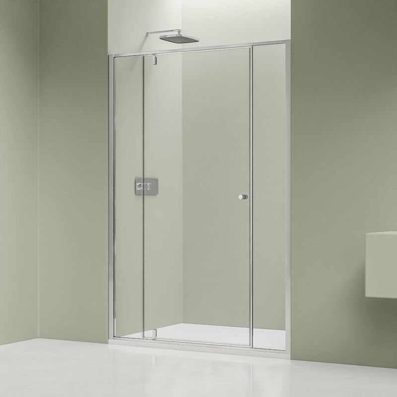 BERNSTEIN - Paroi de douche en niche verre transparent nano 6mm, porte pivotante - Profilé alu 15mm - NT607 FLEX - H. 195cm - 1500mm, Chrome