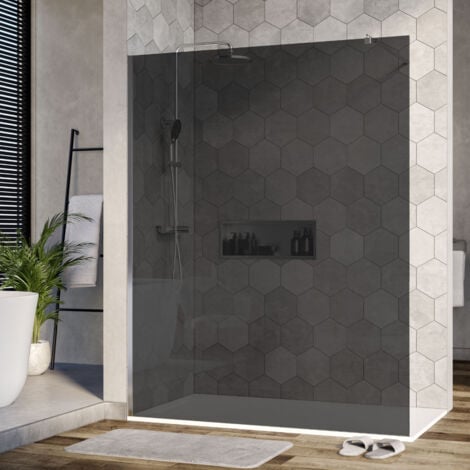 BERNSTEIN - Paroi de douche fixe latérale en verre, fumé, EX101, largeur sélectionnable 1600 mm