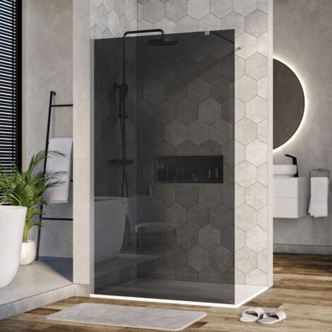 BERNSTEIN - Paroi de douche fixe latérale en verre, fumé, EX101, largeur sélectionnable 1600 mm