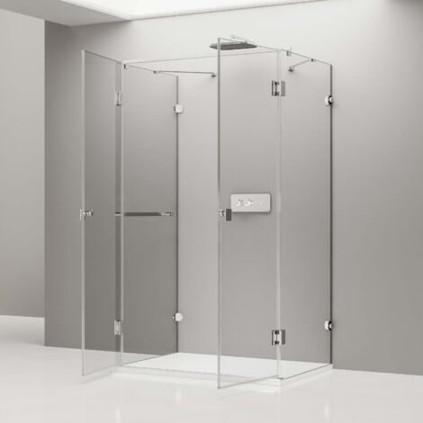 Bernstein – Paroi de douche murale en U 90x90x195cm – Verre trempé 8mm avec revêtement NANO – Profilé chrome – 2 portes battantes - EX412