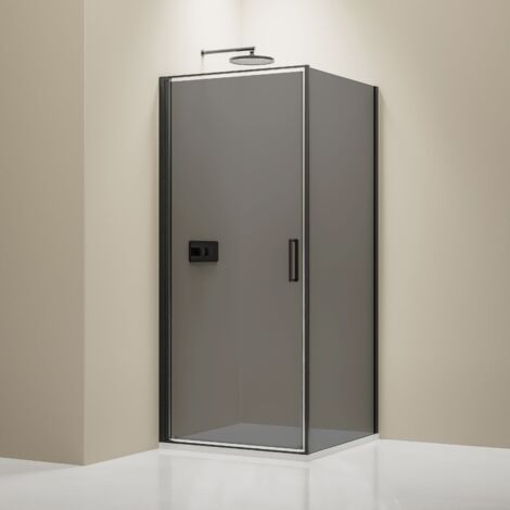 BERNSTEIN - Paroi de douche Noire mat Verre gris Cabine de douche intégrale Parre douche angle porte battante - NT 416 - Toutes tailles dispo - 80 cm, 100 cm
