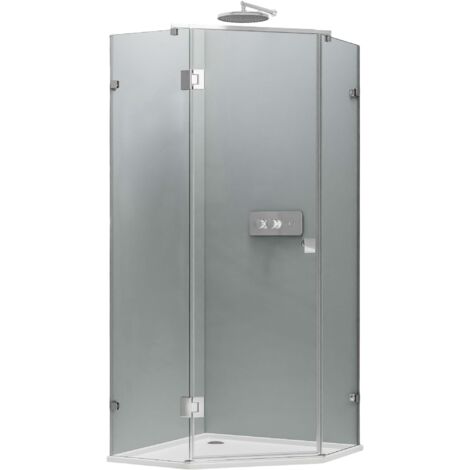 Bernstein – Paroi de douche d'angle pentagonale 90x90x195cm – Verre trempé 8mm avec traitement NANO – Ouverture réversible – Profilé chrome - EX415